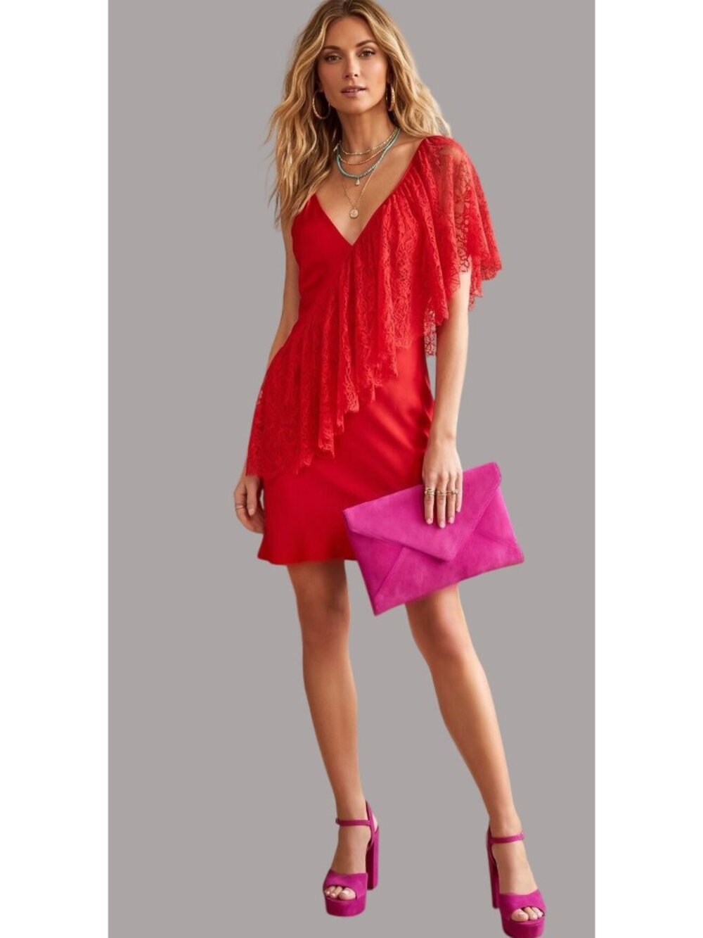 Diane Von Furstenberg Size 8-10 Red Lace Silk Whimsy Goth Blend Dress